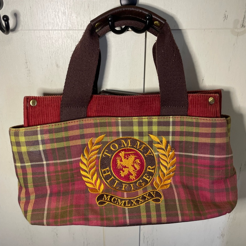Vintage Y2K Tommy Hilfiger corduroy and plaid handbag  good vintage condition